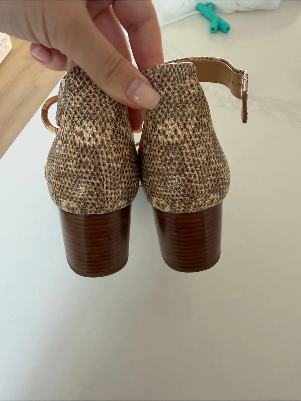 Michael Kors Beige Snake-Print Ankle Strap Sandals